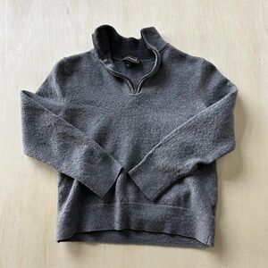 Express Sweater Women's Medium Gray 1/4 Zip Mock Neck Merino Wool Knit Pullover